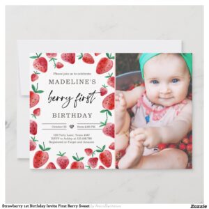 Strawberry 1st Birthday Invite First Berry Sweet