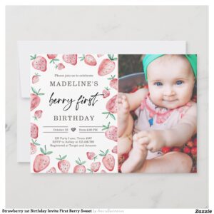 Strawberry 1st Birthday Invite First Berry Sweet