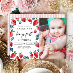 Strawberry 1st Birthday Invite First Berry Sweet