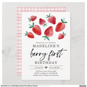 Strawberry 1st Birthday Invite First Berry Sweet
