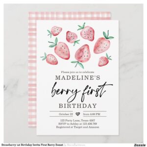 Strawberry 1st Birthday Invite First Berry Sweet