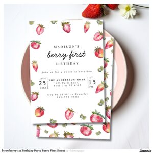 Strawberry 1st Birthday Party Berry First Sweet Invitation