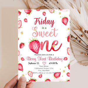 Strawberry 1st Birthday Party Personalized Invitation