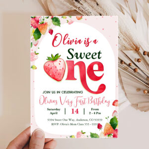 Strawberry 1st Birthday Party Personalized Invitation