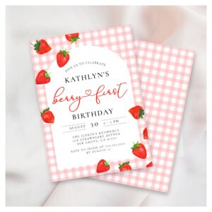 Strawberry 1st Birthday Pink Berry First Birthday Invitation