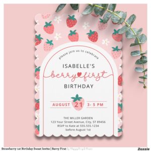 Strawberry 1st Birthday Sweet Invite Berry First