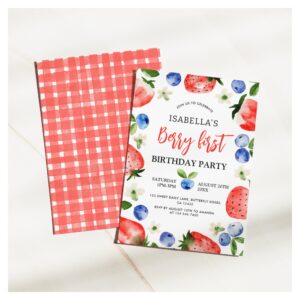 Strawberry Berry 1st Birthday Invitation