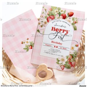 Strawberry Berry First 1st birthday party Invitation