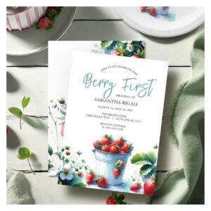Strawberry Berry First Birthday Invitation