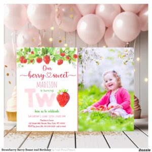 Strawberry Berry Sweet 2nd Birthday Invitation