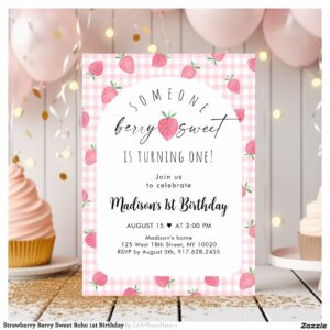 Strawberry Berry Sweet Boho 1st Birthday Invitation