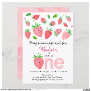 Strawberry Berry Sweet First Birthday Invitation