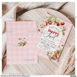 Strawberry Berry Sweet girl birthday party Invitation