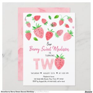 Strawberry Berry Sweet Second Birthday Invitation