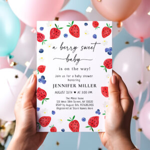 Strawberry Blueberry Berry Sweet Baby Shower Invitation