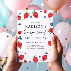 Strawberry Blueberry Berry Sweet Birthday Invitation
