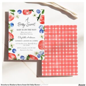 Strawberry Blueberry Berry Sweet Girl Baby Shower Invitation