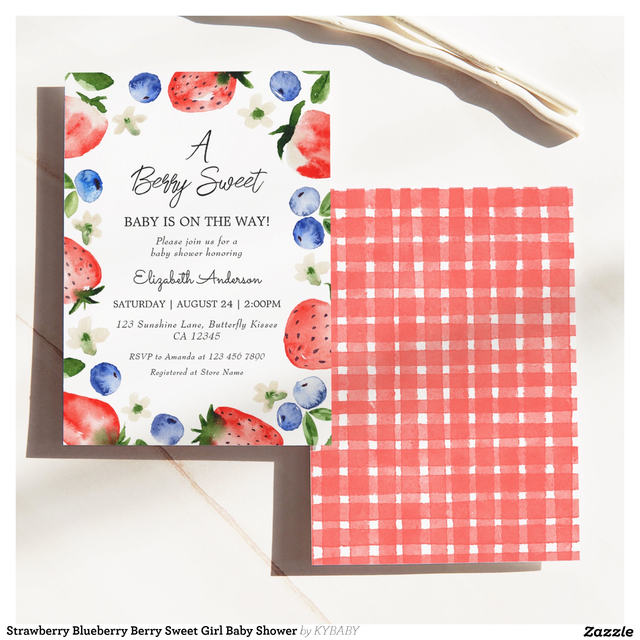 Strawberry Blueberry Berry Sweet Girl Baby Shower Invitation