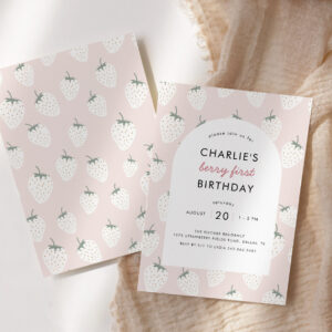 Strawberry Fields Berry First Birthday Girl Invitation