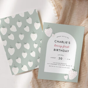 Strawberry Fields Berry First Birthday Girl Invitation