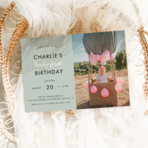 Strawberry Fields Berry First Birthday Photo Invitation