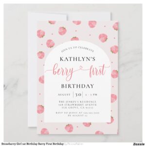 Strawberry Girl 1st Birthday Berry First Birthday Invitation