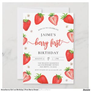 Strawberry Girl 1st Birthday First Berry Sweet Invitation