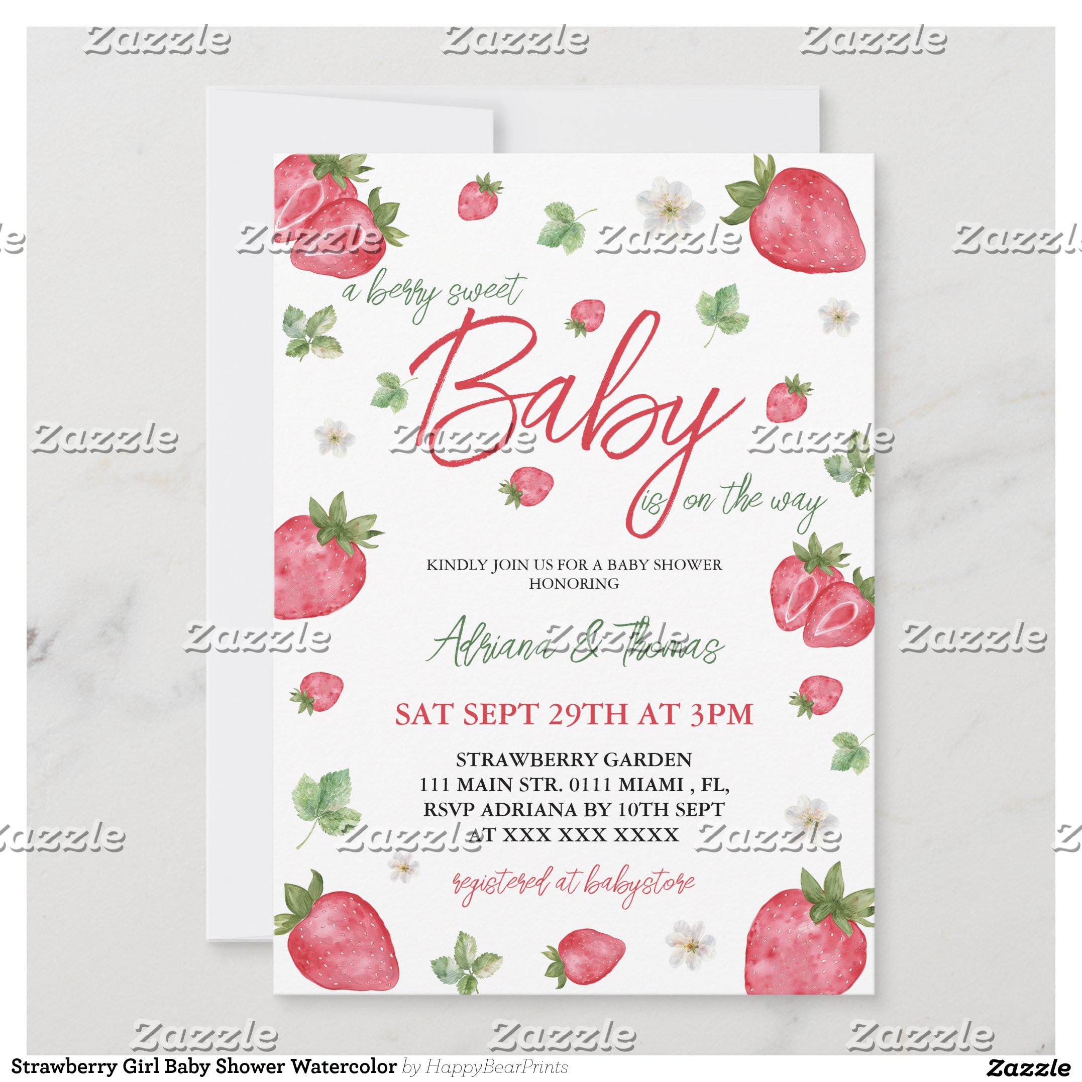 Strawberry Girl Baby Shower Watercolor Invitation
