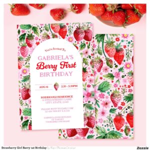Strawberry Girl Berry 1st Birthday Invitation