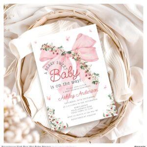 Strawberry Pink Bow Girl Baby Shower Invitation