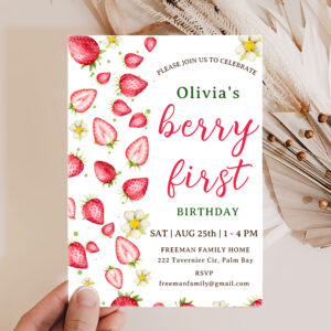 Strawberry Sweet Berry First Party Personalized Invitation