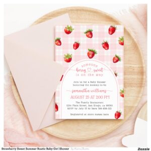 Strawberry Sweet Summer Rustic Baby Girl Shower Invitation