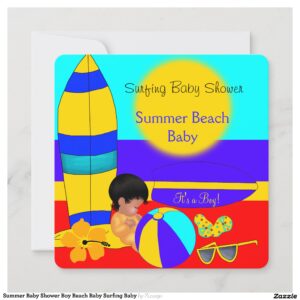 Summer Baby Shower Boy Beach Baby Surfing Baby Invitation