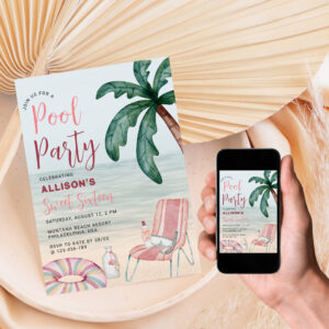 Summer Beach Pool Party Sweet Sixteen Invitation