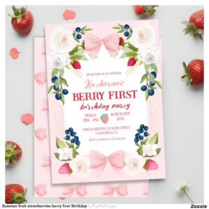 Summer fruit strawberries berry first Birthday Invitation