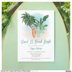 Summer Fun Tropical Surf Sweet 16 Beach Bash Invitation