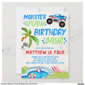 Summer Monster Truck Birthday Party Invitation