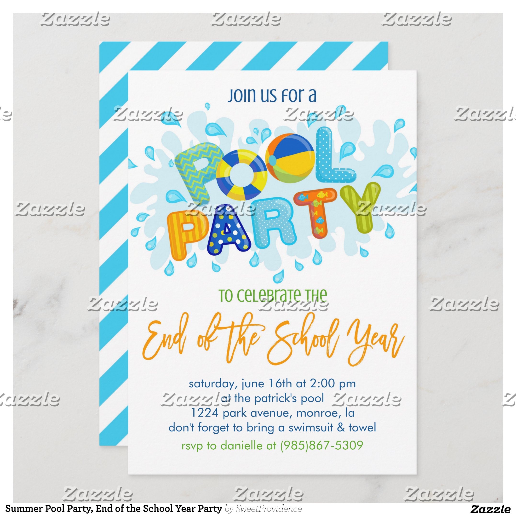 Summer Pool Party, End of the School Year Party Invitation