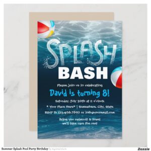 Summer Splash Pool Party Birthday Invitation