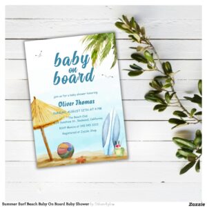 Summer Surf Beach Baby On Board Baby Shower Invitation