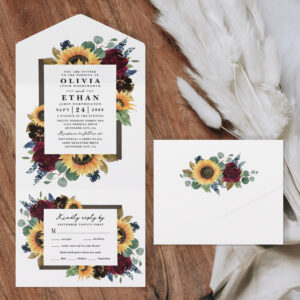 Sunflower Floral Country Rustic Fall Wedding RSVP All In One Invitation