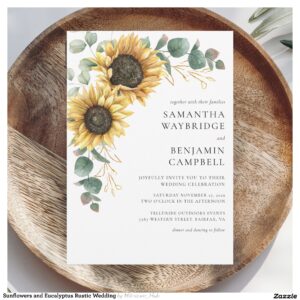 Sunflowers and Eucalyptus Rustic Wedding Invitation