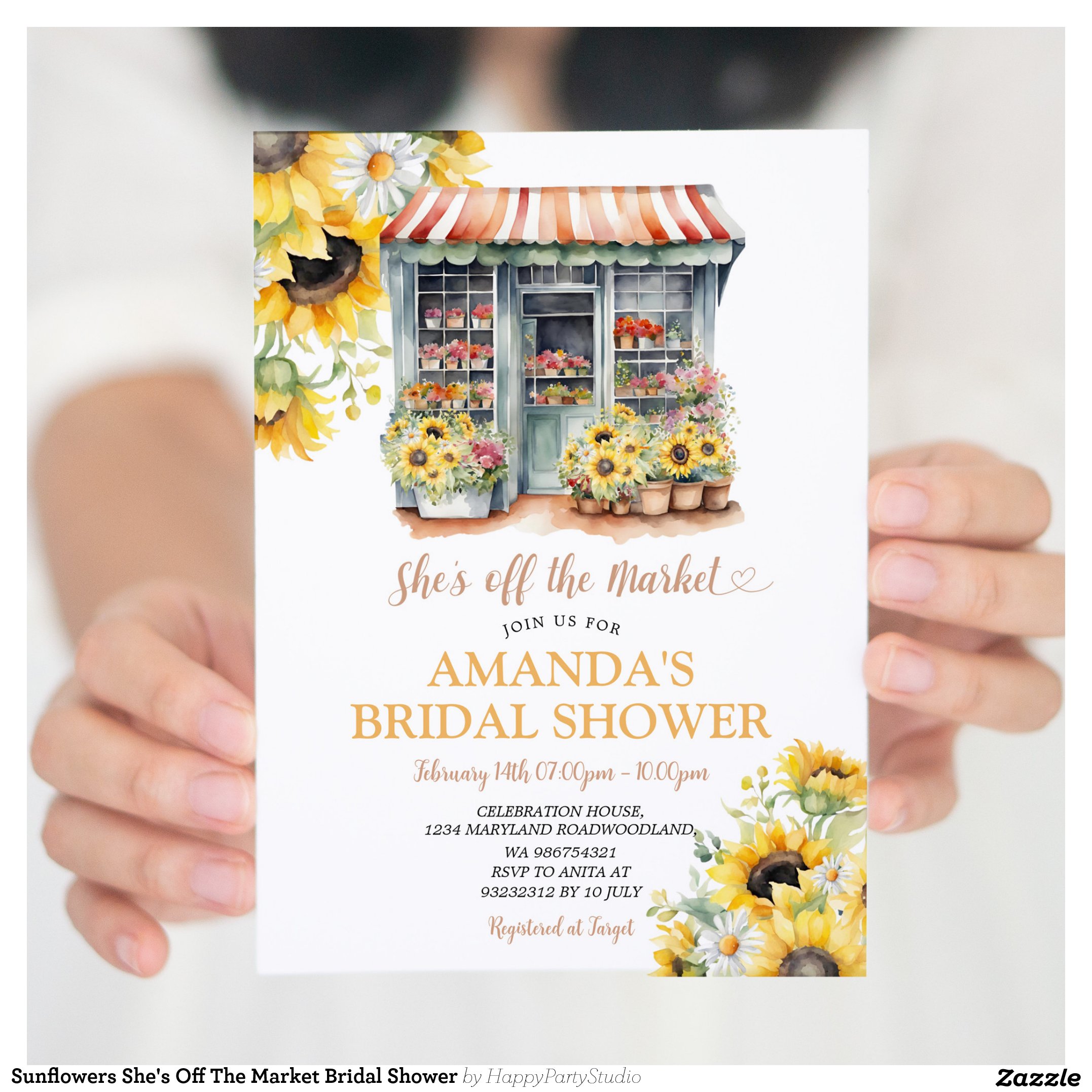 Sunflowers She's Off The Market Bridal Shower Invitation
