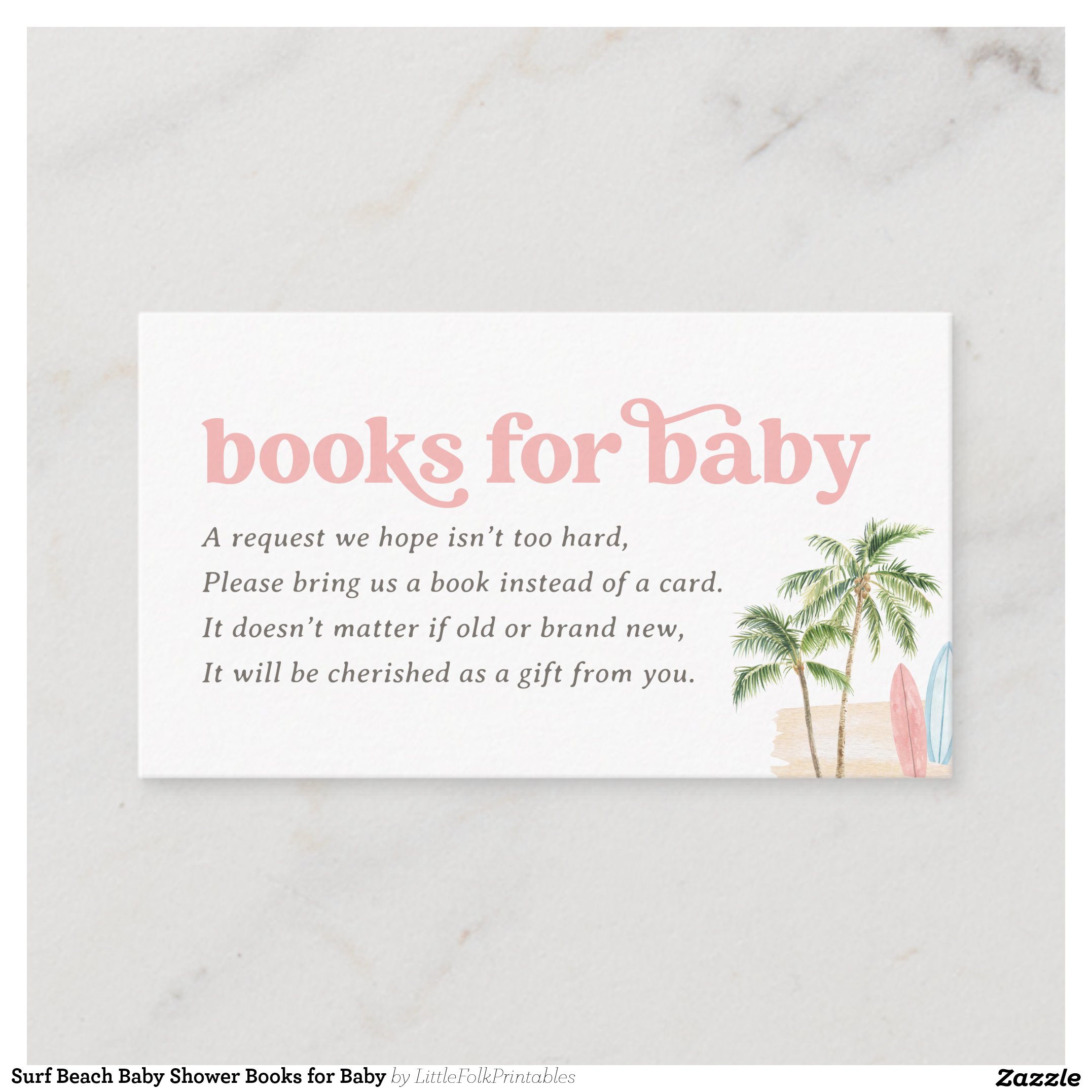 Surf Beach Baby Shower Books for Baby Enclosure Card