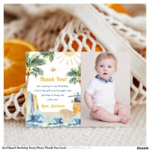 Surf Beach Birthday Party Photo Thank You Card
