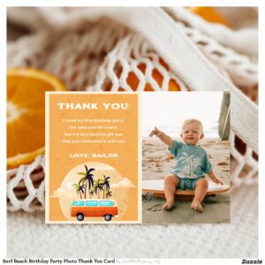 Surf Beach Birthday Party Photo Thank You Card