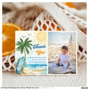 Surf Beach Birthday Party Photo Thank You Card
