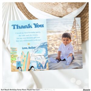 Surf Beach Birthday Party Photo Thank You Card