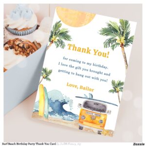 Surf Beach Birthday Party Thank You Card