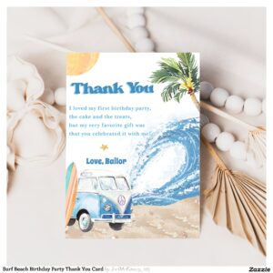 Surf Beach Birthday Party Thank You Card